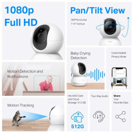 TP-Link Tapo C200C WiFi Kamera, 2MPx, 1920x1080, audio, IR 12m, SD karta