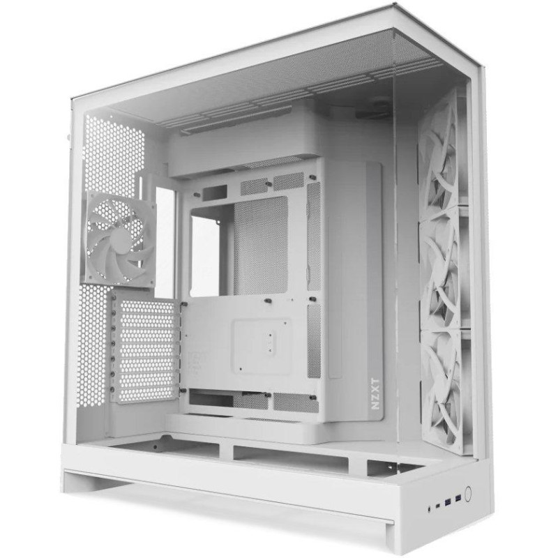 Obudowa NZXT H9 Flow dwukomorowa ATX / wentylator 3x140mm / 1x120mm / perforowany góra / szklane panele boczne, przód / biała