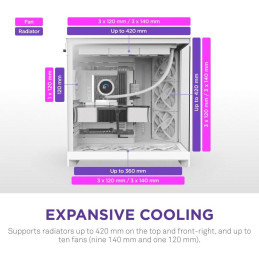 NZXT skříň H9 Flow dvoukomorová ATX / 3x140mm fan / 1x120mm / perforovaný top / proskl. bočnice, front / bílá