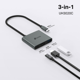 TP-Link UH3020C Dokovací stanice 1x USB-C na 3 porty s HDMI 4K při 60Hz, 100W PD, 1× USB-A