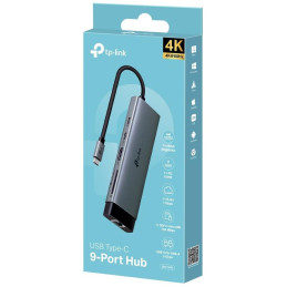 TP-Link UH9120C USB-C Hub na 1x USB-C, 1x HDMI 4K při 60Hz, 1x USB-C 100W PD, 3× USB-A, 1x GLAN, 1x SD