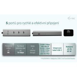 I-tec USB-C Charging Metal HUB 5port with USB-C video 8K, Power Delivery 85W