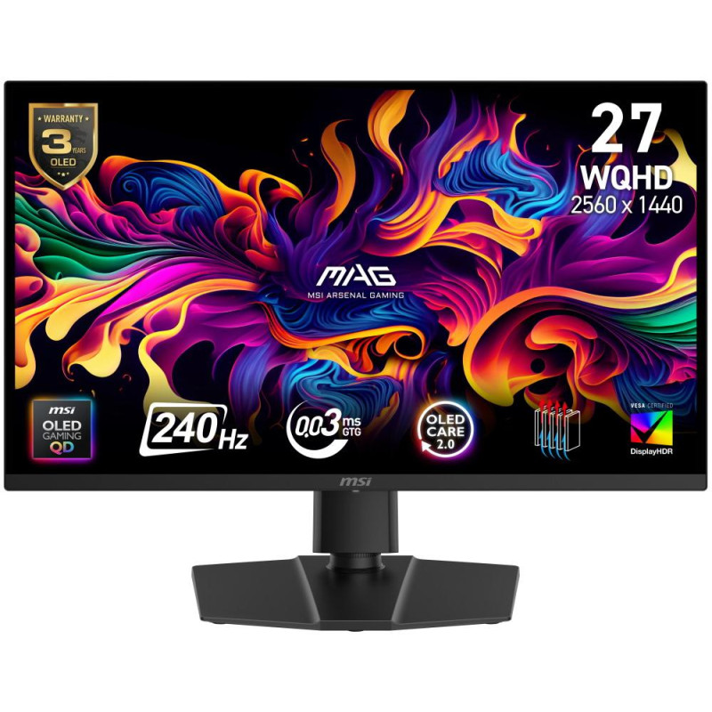 MSI Gaming MAG 271QP QD-OLED X24/ 26,5"/ 2560 x 1440/QD-OLED/ 0,03ms/ 240Hz/ 1000cd/m2/ 1500000:1/ HDMI/ DP/ černý