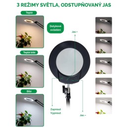IMMAX LED stolní lampička ZOOM/ s lupou/ 12W/ 5V/2A/ stmívatelná/ černá