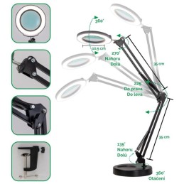IMMAX LED stolní lampička ZOOM/ s lupou/ 12W/ 5V/2A/ stmívatelná/ černá