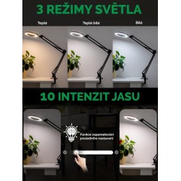 IMMAX LED stolní lampička ZOOM/ s lupou/ 12W/ 5V/2A/ stmívatelná/ černá