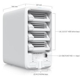 Ubiquiti UniFi UNAS 4 W - NAS server, 4x 3,5" slot HDD, 2x M.2 NVMe SSD slot, RAID, 2.5GbE, 5Gbps USB-C, PoE+++, bílý