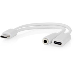NEDIS USB-C adaptér/ USB-C zástrčka - USB-C zásuvka / 3,5 mm jack zásuvka/ bílý/ blistr/ 10 cm