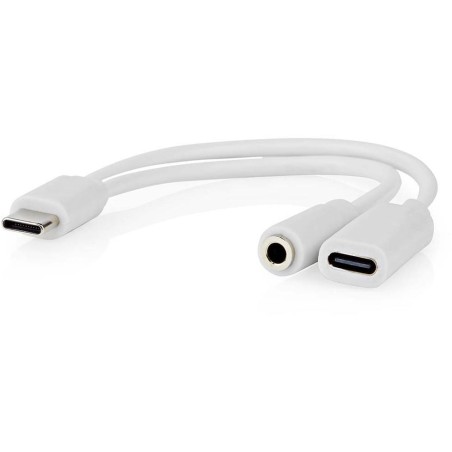 NEDIS USB-C adaptér/ USB-C zástrčka - USB-C zásuvka / 3,5 mm jack zásuvka/ bílý/ blistr/ 10 cm