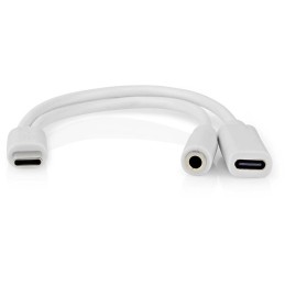 NEDIS USB-C adaptér/ USB-C zástrčka - USB-C zásuvka / 3,5 mm jack zásuvka/ bílý/ blistr/ 10 cm