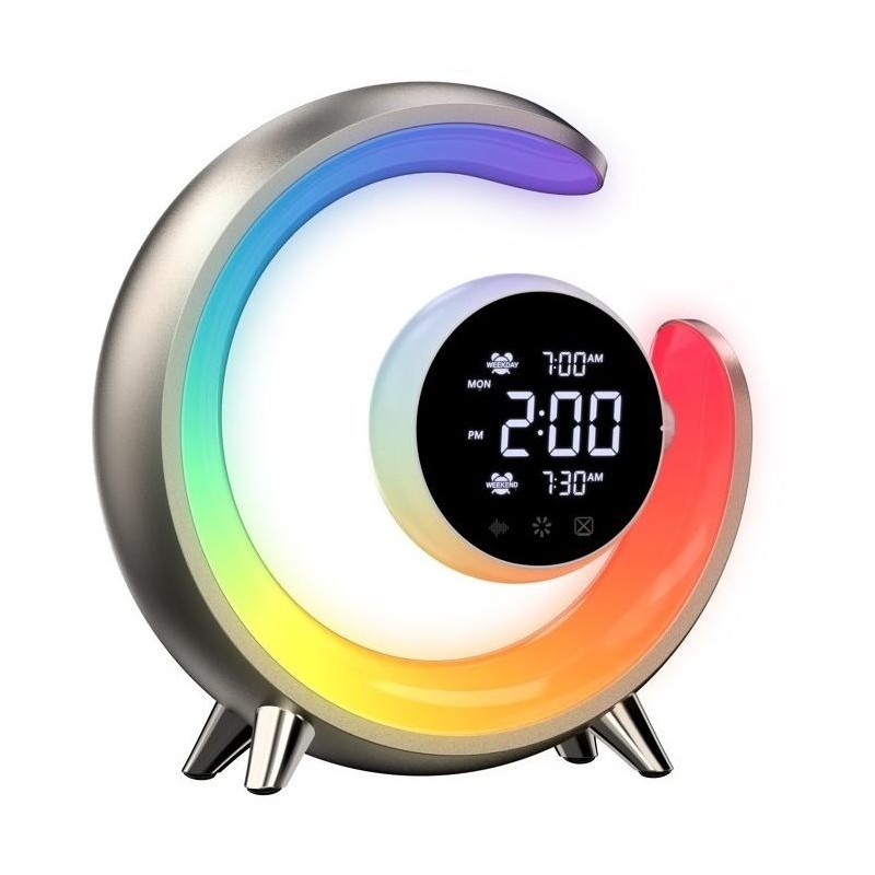 IMMAX LED noční lampička PEACOCK s hodinami/ RGB světlo/ 20W/ 400lm/ 5V/2,1A/ USB port/ zlatá