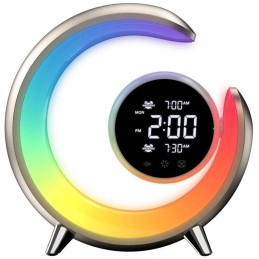 IMMAX LED noční lampička PEACOCK s hodinami/ RGB světlo/ 20W/ 400lm/ 5V/2,1A/ USB port/ zlatá