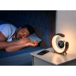 IMMAX LED noční lampička PEACOCK s hodinami/ RGB světlo/ 20W/ 400lm/ 5V/2,1A/ USB port/ zlatá