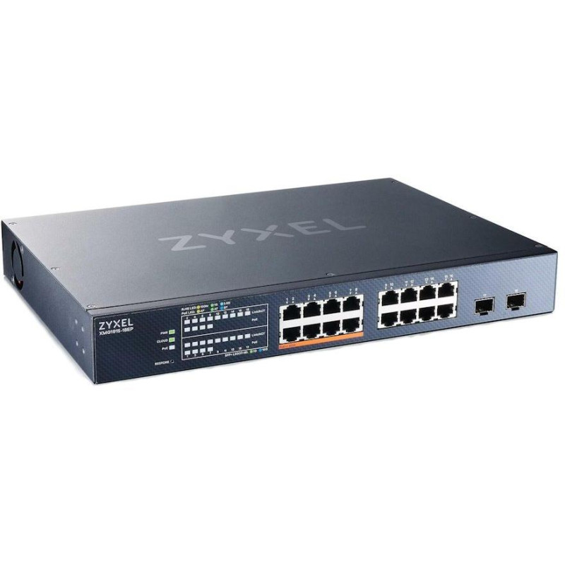 Zyxel XMG1915-18EP, 16-port 2.5GbE, 2 SFP+, 8 x PoE++ 180W  Smart Switch, hybird mode, standalone or NebulaFlex Cloud