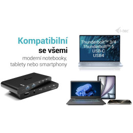 I-tec KVM dokovací stanice pro dva hostitele, 4K HDMI, 3x USB-C, 2x USB-A, Power Delivery 2x 100W