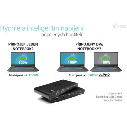 I-tec KVM dokovací stanice pro dva hostitele, 4K HDMI, 3x USB-C, 2x USB-A, Power Delivery 2x 100W