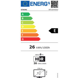 STRONG SMART LED TV 32"/ SRT32HH5553/ HDR/ 1366x768/ DVB-T2/C/S2/ H.265/HEVC/ 2x HDMI/ USB/ Wi-Fi/ LAN/ E/ Google TV