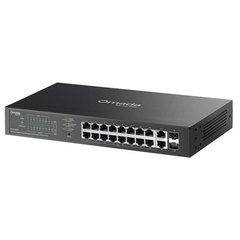 TP-Link ES220GP, Omada 20-Port Gigabit Easy Managed Switch, 2x GLAN, 16x GLAN PoE+, 2x SFP, 150W PoE budget, 1U