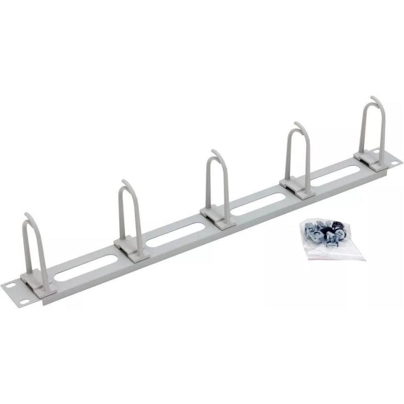 Triton 19" vyvazovací panel 1U,6xháček velký zacvak.pro čtver.otvor9x9,ovál.díry, RAL7035