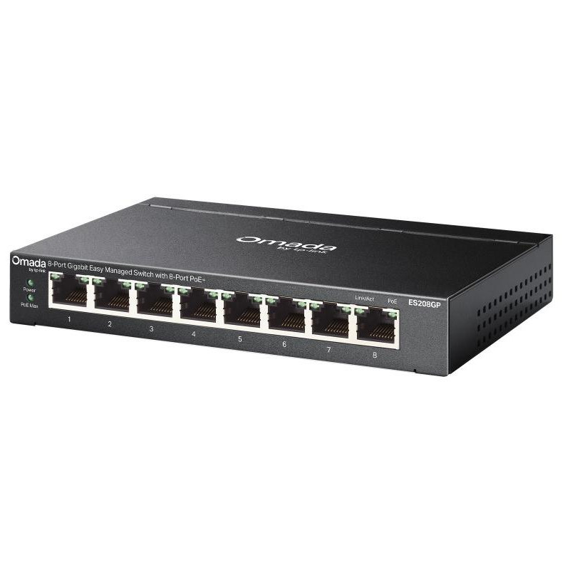 TP-Link ES208GP, Omada 8-Port Gigabit Easy Managed Switch, 8x GLAN PoE+, 64W PoE budget