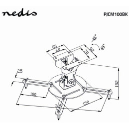 NEDIS stropní držák pro projektor/ Full motion/ nosnost 10 kg/ otáčení 360°/ 4 ramena/ ocel/ černý