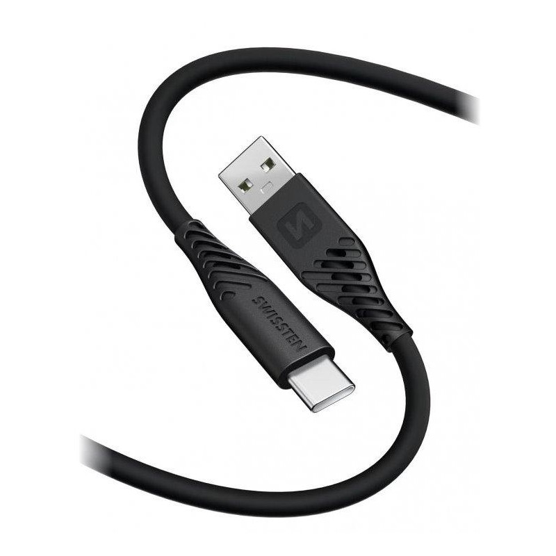 Swissten Datový kabel SOFT SILICONE USB / USB-C 1,5 M 60W ČERNÝ