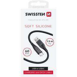 Swissten Datový kabel SOFT SILICONE USB / USB-C 1,5 M 60W ČERNÝ