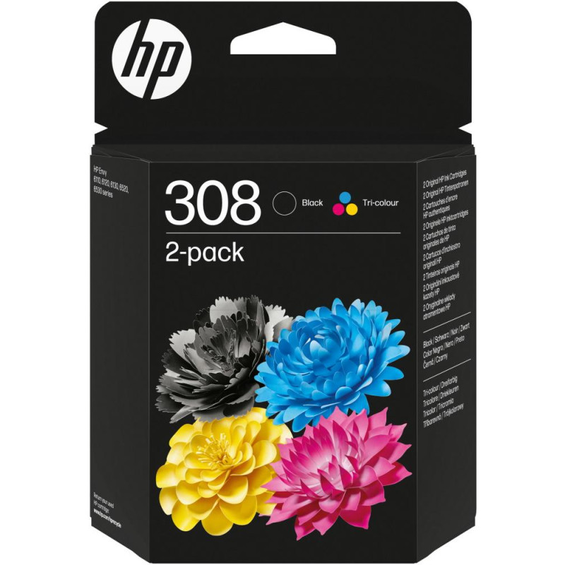 HP 308 Černá/Tříbarevná originální inkoustová kazeta 2-pack