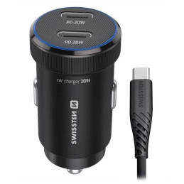 Swissten  Cl Adaptér 2X Usb-C Pd, 20W Černý + Kabel Usb-C / Usb-C, 1 M