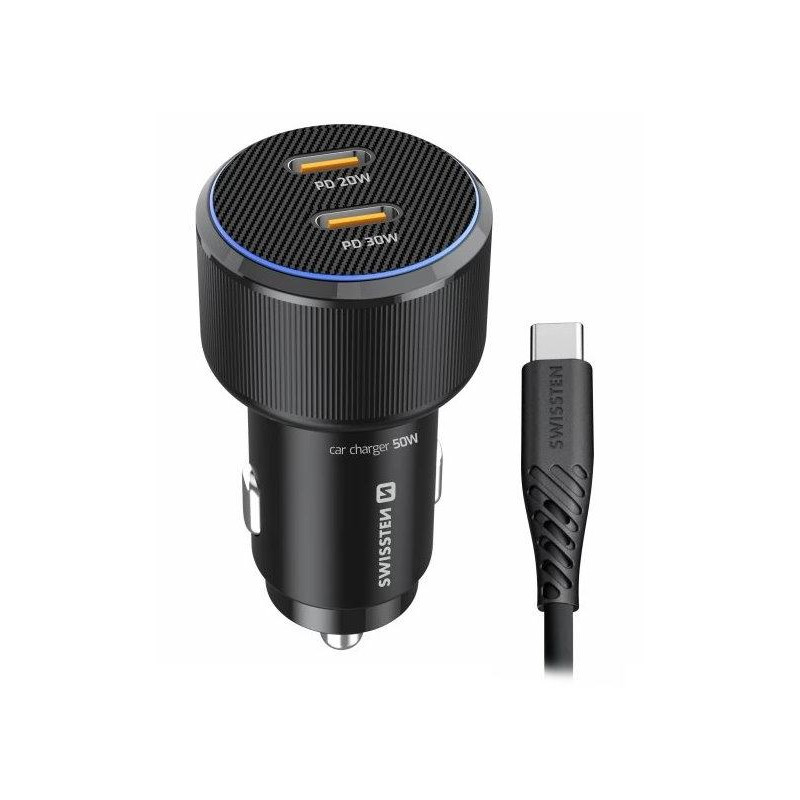Swissten  Cl Adaptér 2X Usb-C Pd, 50W Černý + Kabel Usb-C / Usb-C, 1 M