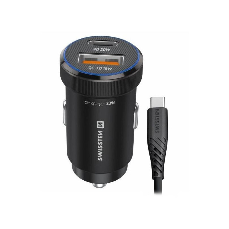 Swissten  Cl Adaptér Usb-C Pd + Usb-A, 20W Černý + Kabel Usb-C / Usb-C, 1 M