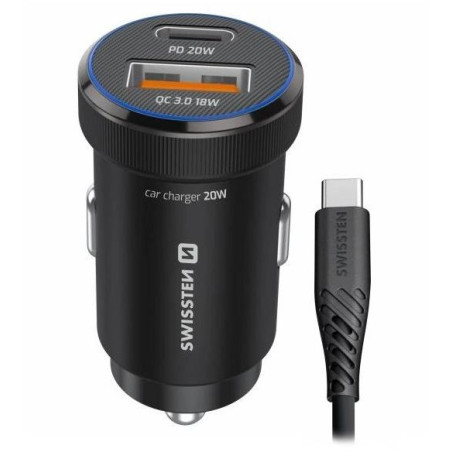 Swissten  Cl Adaptér Usb-C Pd + Usb-A, 20W Černý + Kabel Usb-C / Usb-C, 1 M