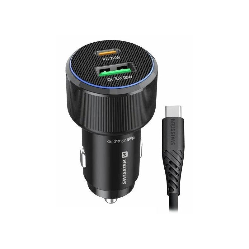 Swissten  Cl Adaptér Usb-C Pd + Usb-A, 38W Černý + Kabel Usb-C / Usb-C, 1 M
