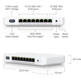 Ubiquiti UniFi Device Bridge Switch - 5/6GHz bezdrátový bridge/switch s PoE+, 7x 2.5GbE, 1x 10GbE, UniFi Wi-Fi Auto-Link