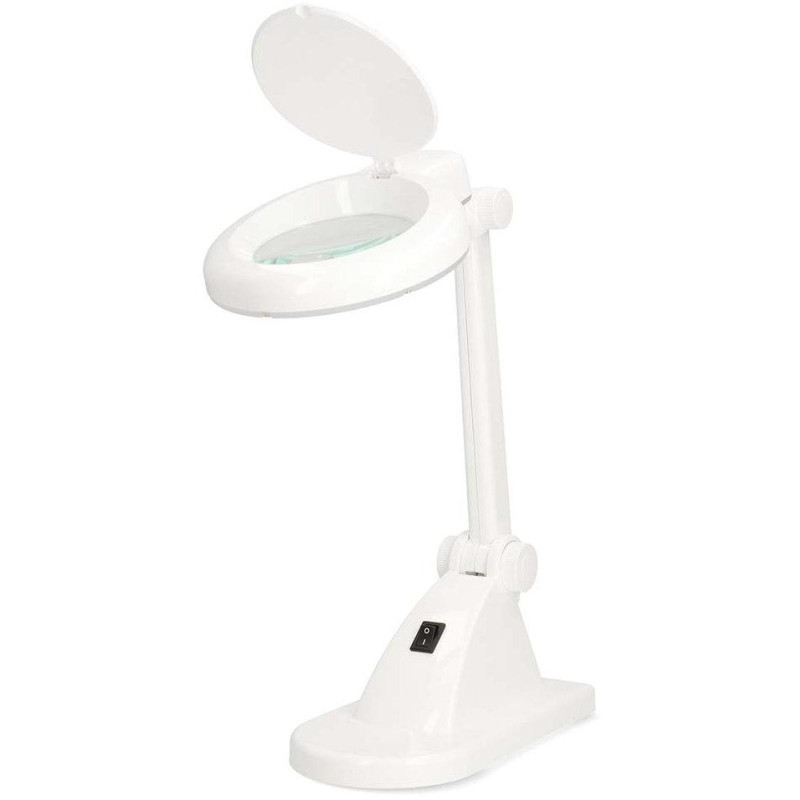 NEDIS zvětšovací stolní LED lampa/ čočka 3 + 12 dioptrií/ spotřeba 6 W/ teplota 6500 K/ světelný tok 400 lm/ bílá