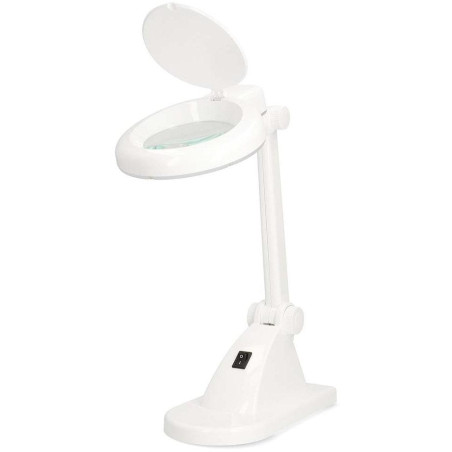 NEDIS zvětšovací stolní LED lampa/ čočka 3 + 12 dioptrií/ spotřeba 6 W/ teplota 6500 K/ světelný tok 400 lm/ bílá