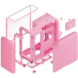 HYTE skříň X50 Strawberry Milk / prosklená zaoblená bočnice / bez zdroje / 1x USB-C / 2x USB-A /