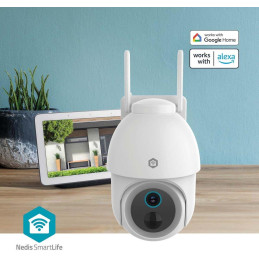 NEDIS IP kamera/ venkovní/ dobíjecí/ IP65/ Wi-Fi/ USB-C/ Reflektor/ 3Mpix/ 1296p/ detekce pohybu/ noční vidění 10m/ bílá