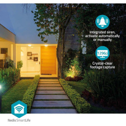 NEDIS IP kamera/ venkovní/ dobíjecí/ IP65/ Wi-Fi/ USB-C/ Reflektor/ 3Mpix/ 1296p/ detekce pohybu/ noční vidění 10m/ bílá