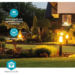 NEDIS IP kamera/ venkovní/ dobíjecí/ IP65/ Wi-Fi/ USB-C/ Reflektor/ 3Mpix/ 1296p/ detekce pohybu/ noční vidění 10m/ bílá