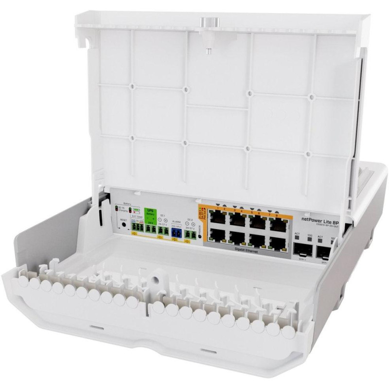 MikroTik managed Switch/UPS netPower Lite 8P, 8x GbE PoE+, 2x 10Gb SFP+, SwOS, PSU (PoE budget 120W)