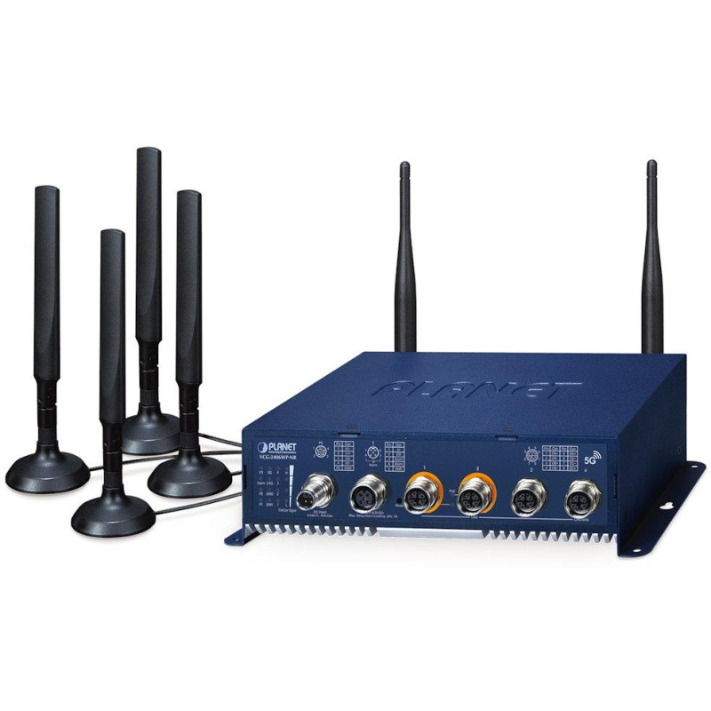 Planet VCG-2406WP-NR mobilní brána, 4 GbE (2x PoE+), 5G, WiFi, GPS, M12, VPN router, IP50