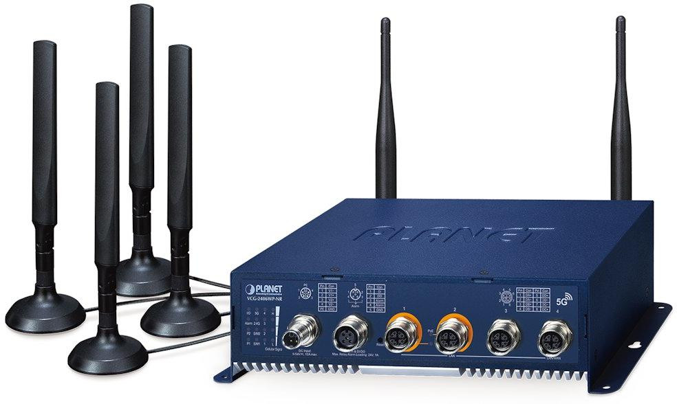Planet VCG-2406WP-NR mobilná brána, 4 GbE (2x PoE+), 5G, WiFi, GPS, M12, VPN router, IP50