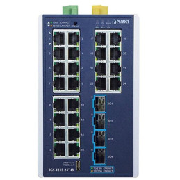 Planet IGS-4215-24T4X průmyslový L2 switch, 24 GbE, 4x10Gb SFP+, -40~75°C, 9-48VDC, IP30, fanless
