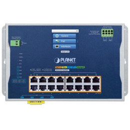 Planet WGS-5215-16UP4XV plochý L2 switch, 16x1GbE 802.3bt 720W, 4x 10 Gbit SFP+, 48-54VDC, -20~70°C, IP30, Displej