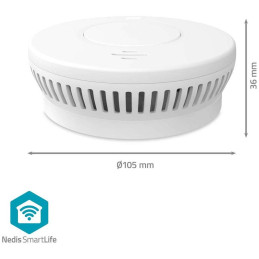 NEDIS Wi-Fi chytrý detektor kouře/ napájení z baterie/ hlas. 85 dB/ výdrž snímače a baterie 10 let/ Android/ iOS/ bílý