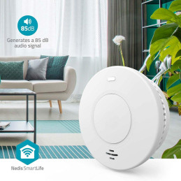 NEDIS Wi-Fi chytrý detektor kouře/ napájení z baterie/ hlas. 85 dB/ výdrž snímače a baterie 10 let/ Android/ iOS/ bílý