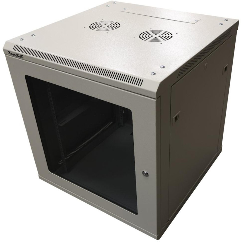 XtendLan 12U/600x600, na zeď, jednodílný, rozložený, skleněné dveře, šedý