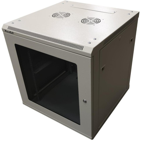 XtendLan 12U/600x600, na zeď, jednodílný, rozložený, skleněné dveře, šedý