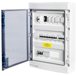 Solarmi AC32 osazený rozvaděč pro fotovoltaiku, jističe, chránič, 10kW 3f, plný automatický backup, 32A